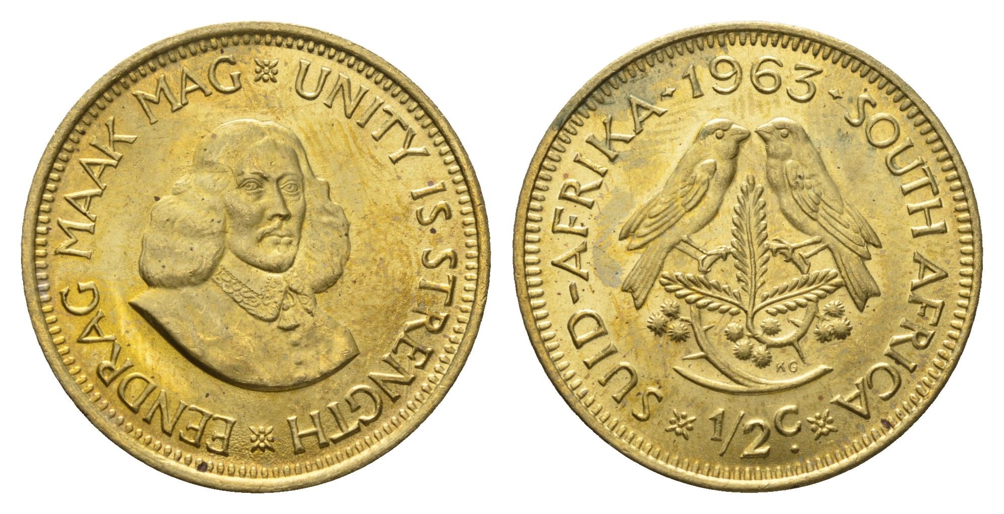 ЮАР 1/2 цента 1963 Ян ван Рибек KM 56 латунь UNC 4693-423