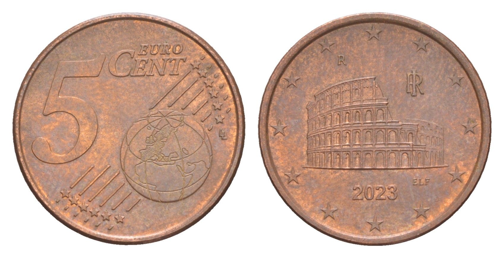 Италия 5 евроцентов 2023 KM 212 сталь плакированная медью 4649-1232