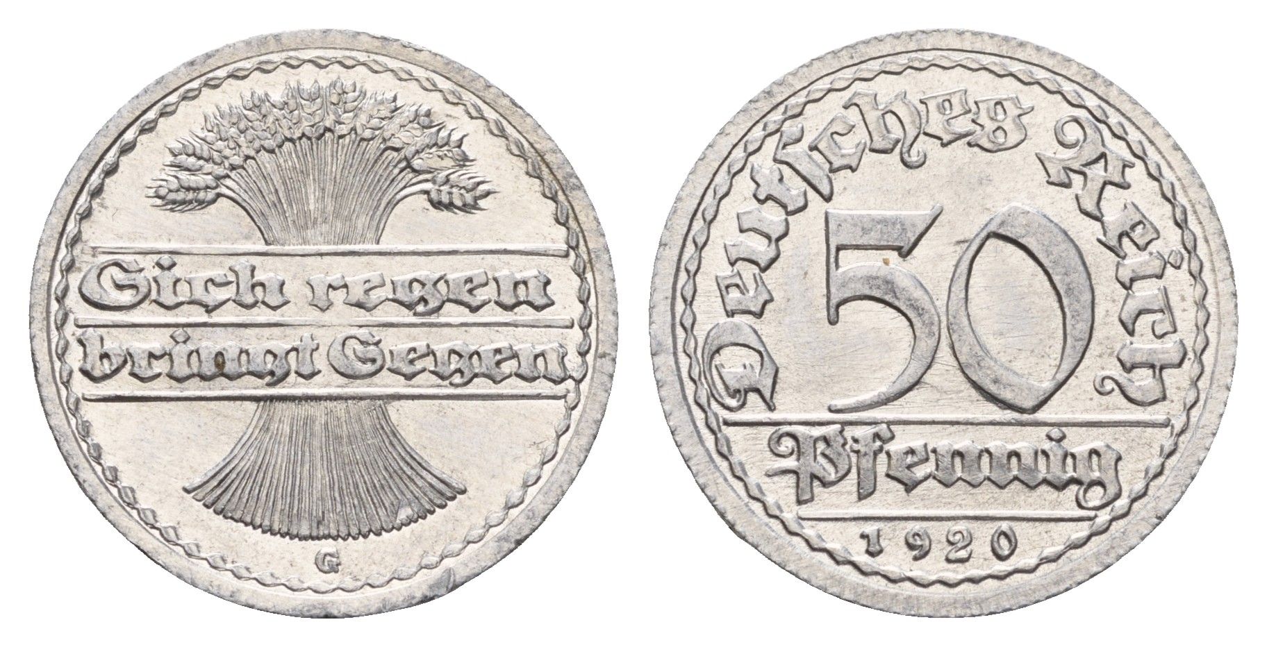 Германия 50 пфеннигов 1920 G KM 27, J. 301 алюминий aUNC 3856-712