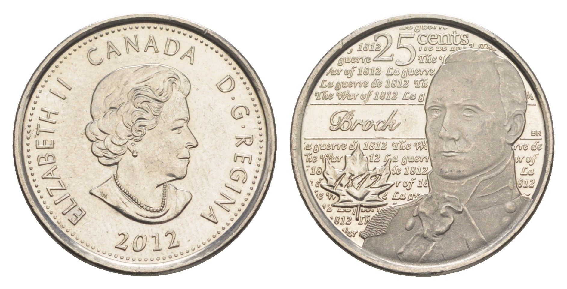 Канада 25 центов 2012 Война 1812 года - Генерал-майор Исаак Брок KM 1322 сталь плакированная никелем UNC 4652-1152