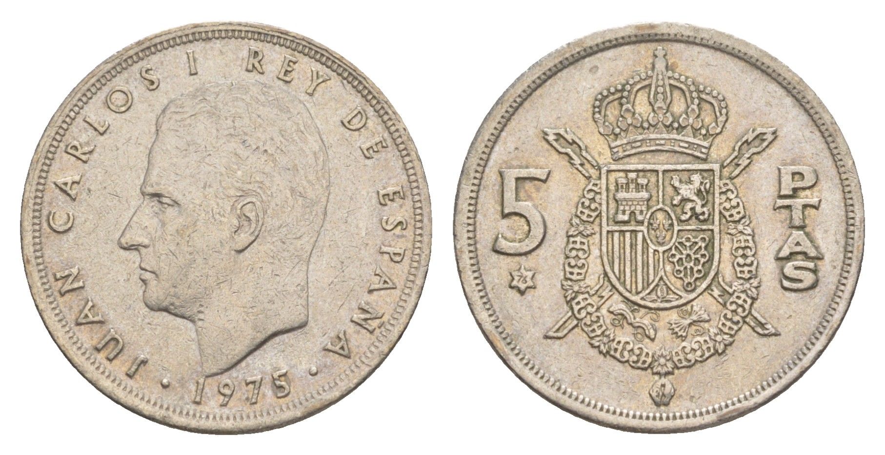 Испания 5 песет 1975 (76) M, Хуан Карлос I (1975-2014) KM 807 медно-никель 4619-1232