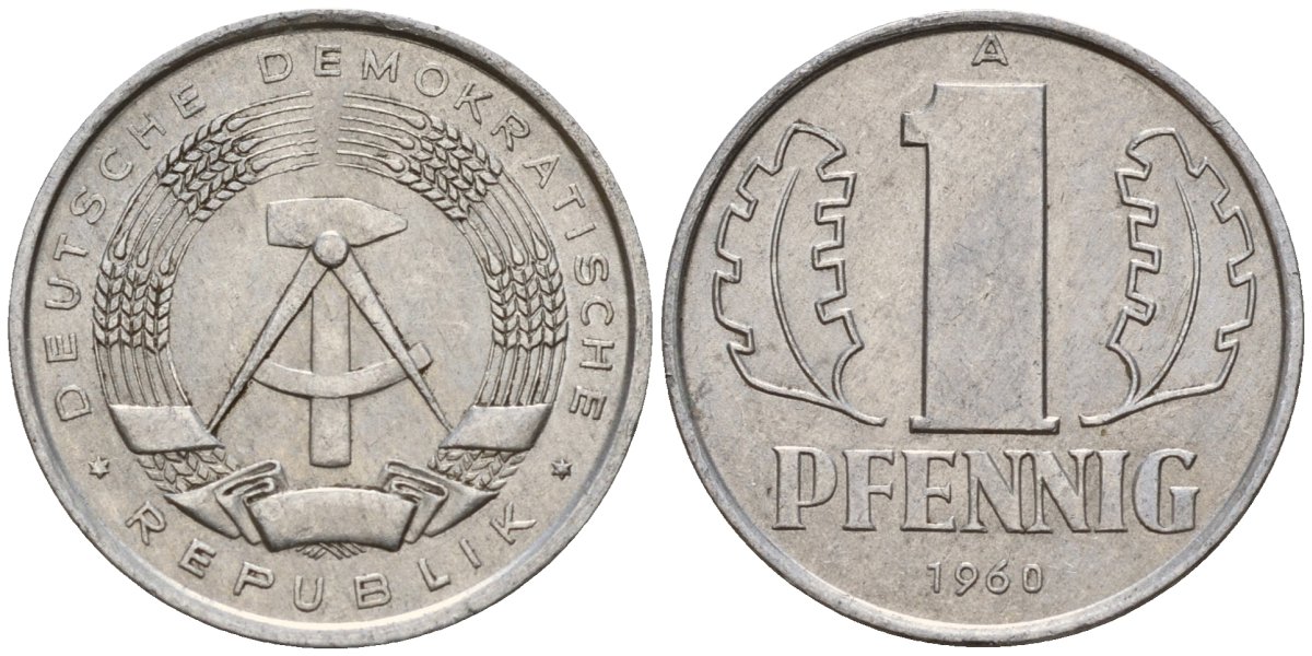 ГДР 1 пфенниг 1960 A KM 8.1 алюминий 39-613