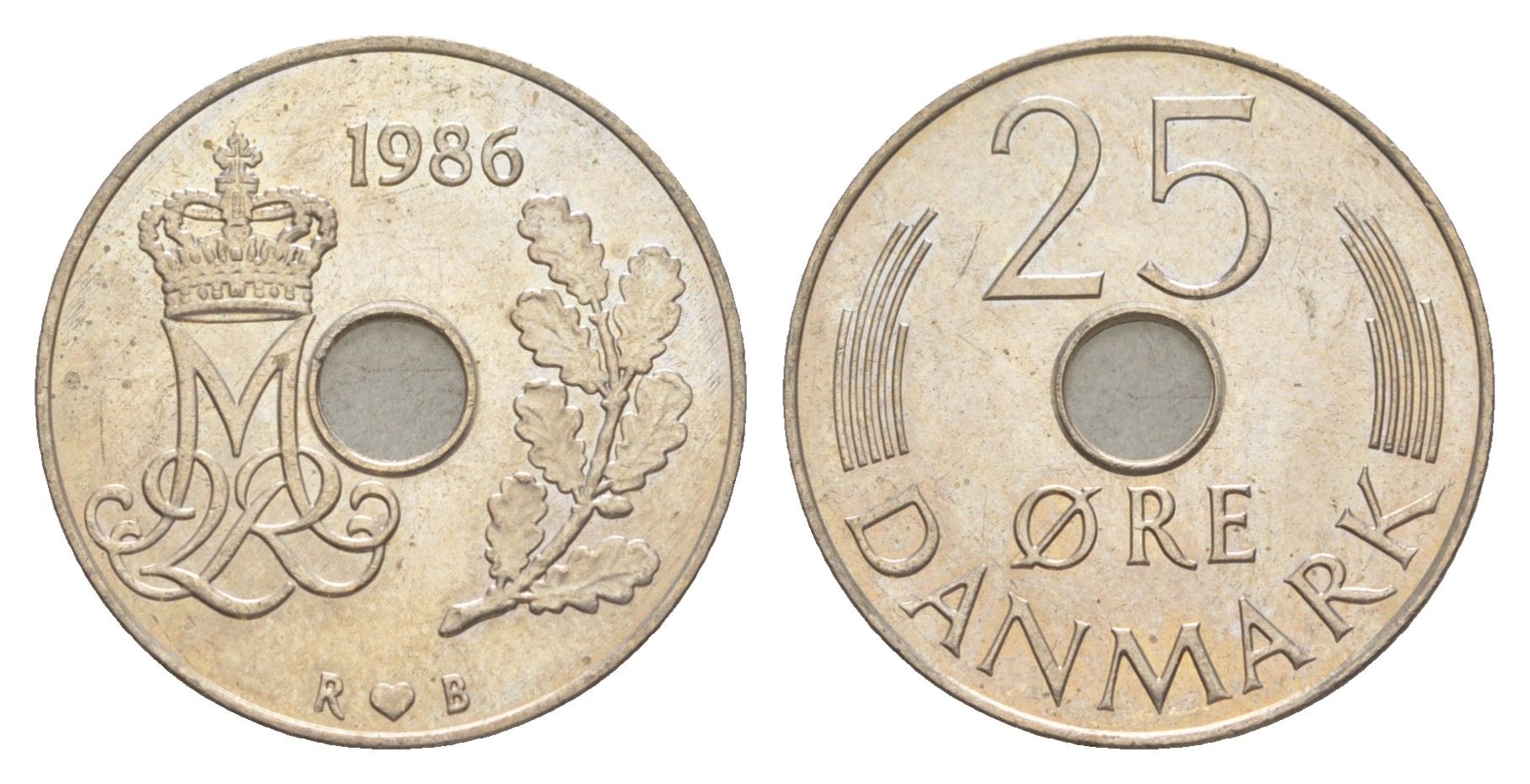 Дания 25 эре 1987 Маргрете II (1972-2024) KM 861 медно-никель UNC 4529-856