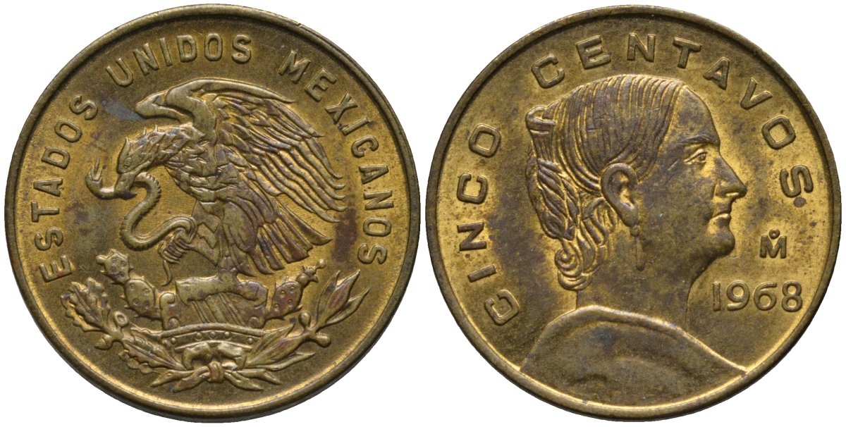 Мексика 5 сентаво 1968 Мо, Жозефа Ортис де Домингес KM 426 латунь 4576-1216