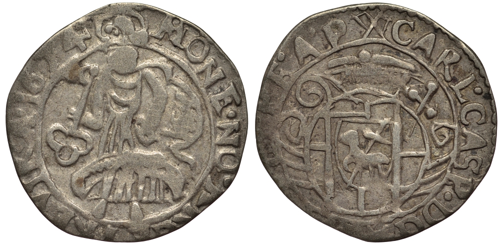 ТРИЕР 4 ПФЕННИГА (1/2 АЛЬБУСА) 1674 КОРОЛЬ КАРЛ КАСПАР ФОН ДЕР ЛИЕН (1652-1676) KM 127 серебро 1515-2333