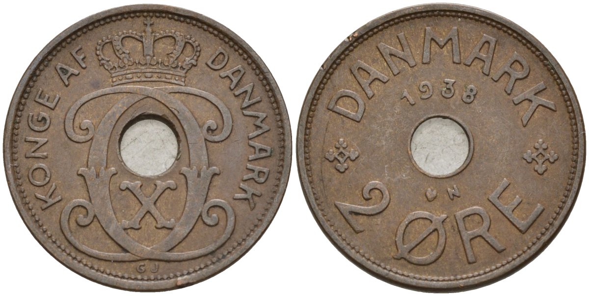 Дания 2 эре 1938 Кристиан X (1912-1947) KM 827 бронза 4147-532