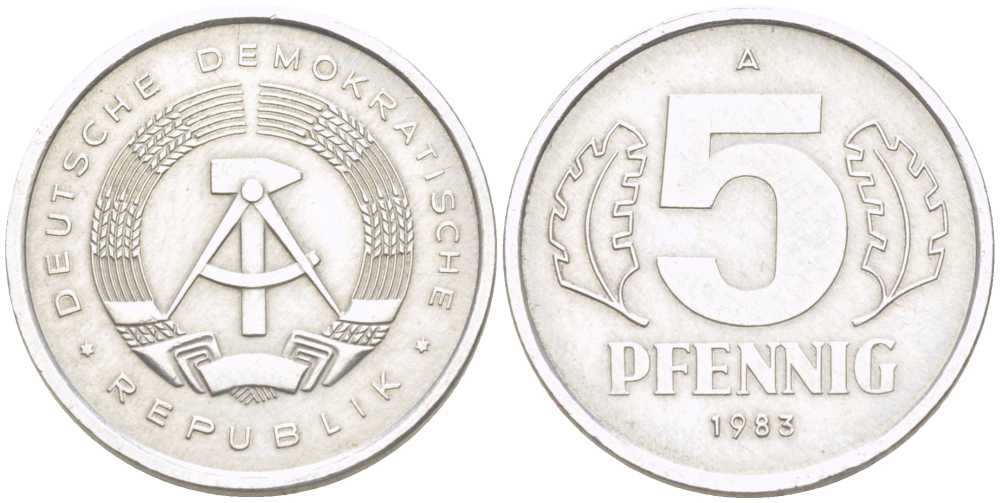 ГДР 5 пфеннигов 1983 А KM 9.2 алюминий 206-1137