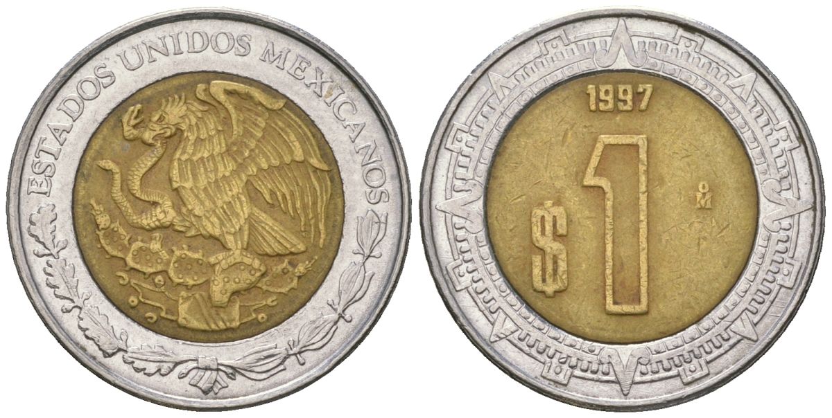 Мексика 1 песо 1997 Mo KM 603 биметалл 4591-132