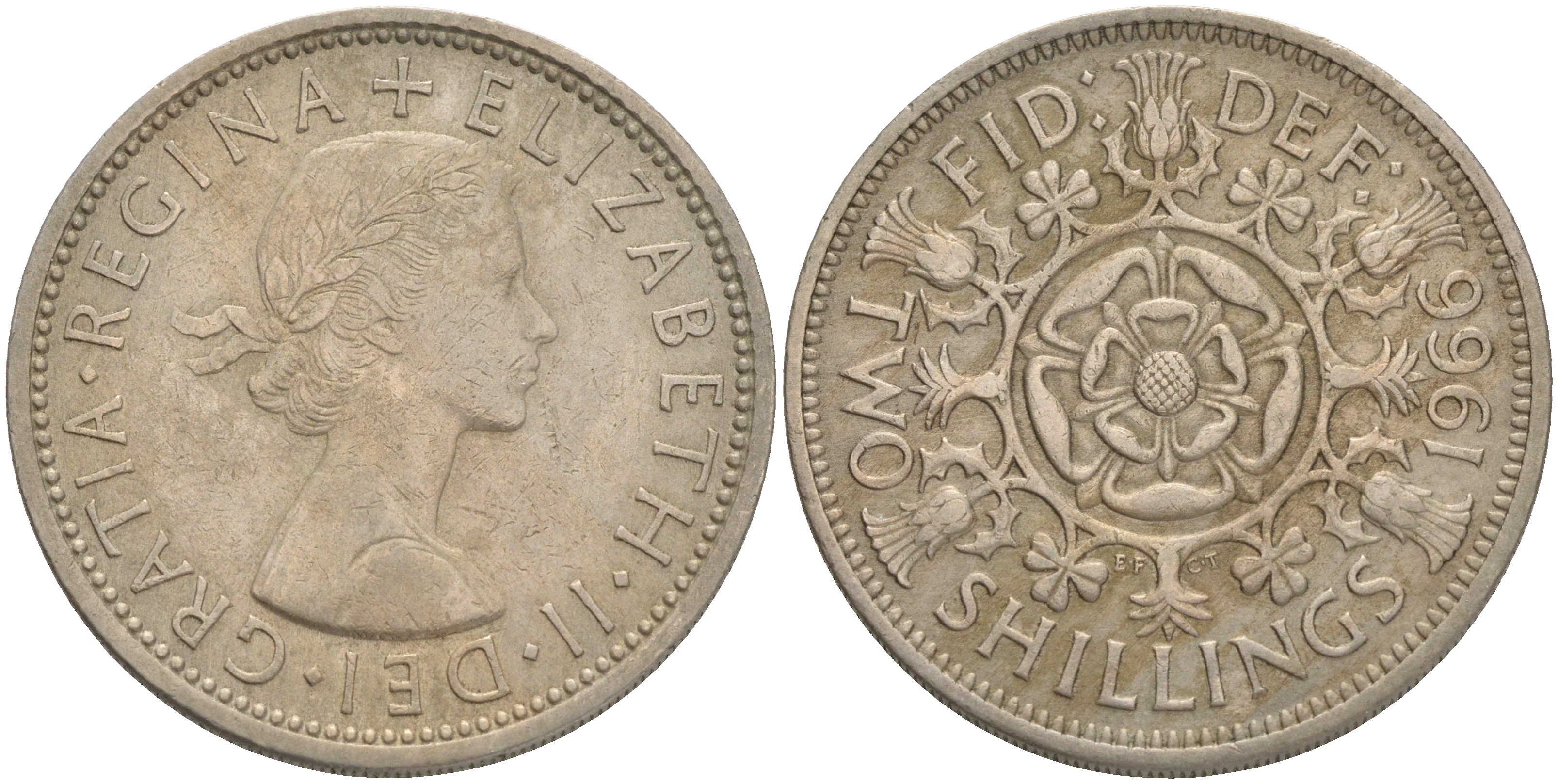 Великобритания 2 шиллинга (флорин) 1966 Елизавета II (1952-2022) KM 906, Spink 4146 медно-никель 4557-1046