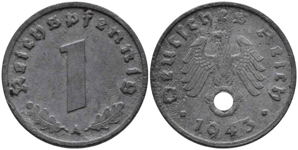 ГЕРМАНИЯ 1 РЕЙХСПФЕННИГ 1943 A KM 97, J.369 цинк 96-763