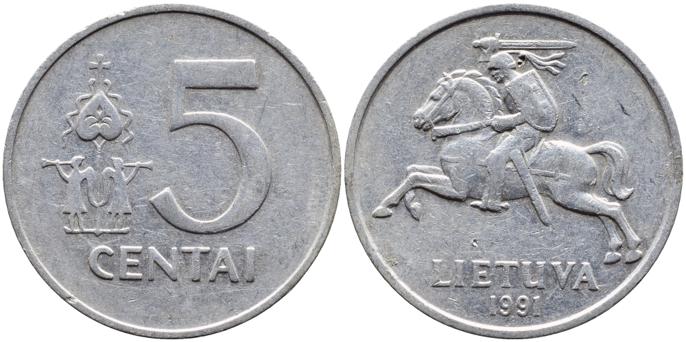 ЛИТВА 5 ЦЕНТОВ 1991 KM 87 алюминий 4393-835