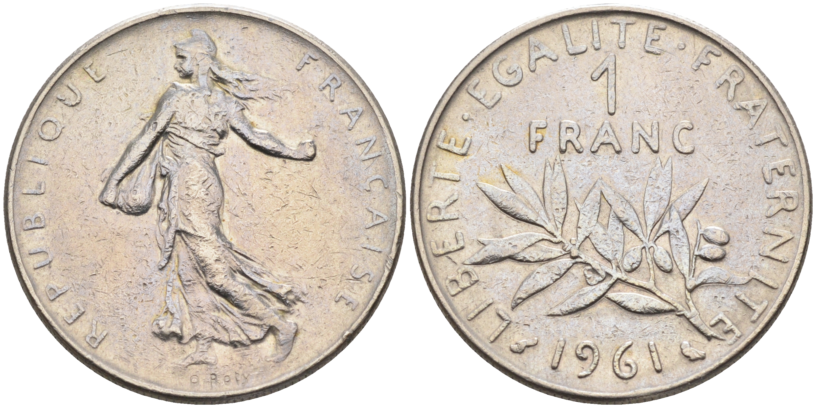 Франция 1 франк 1961 сеятель KM 925.1 никель    4177-237