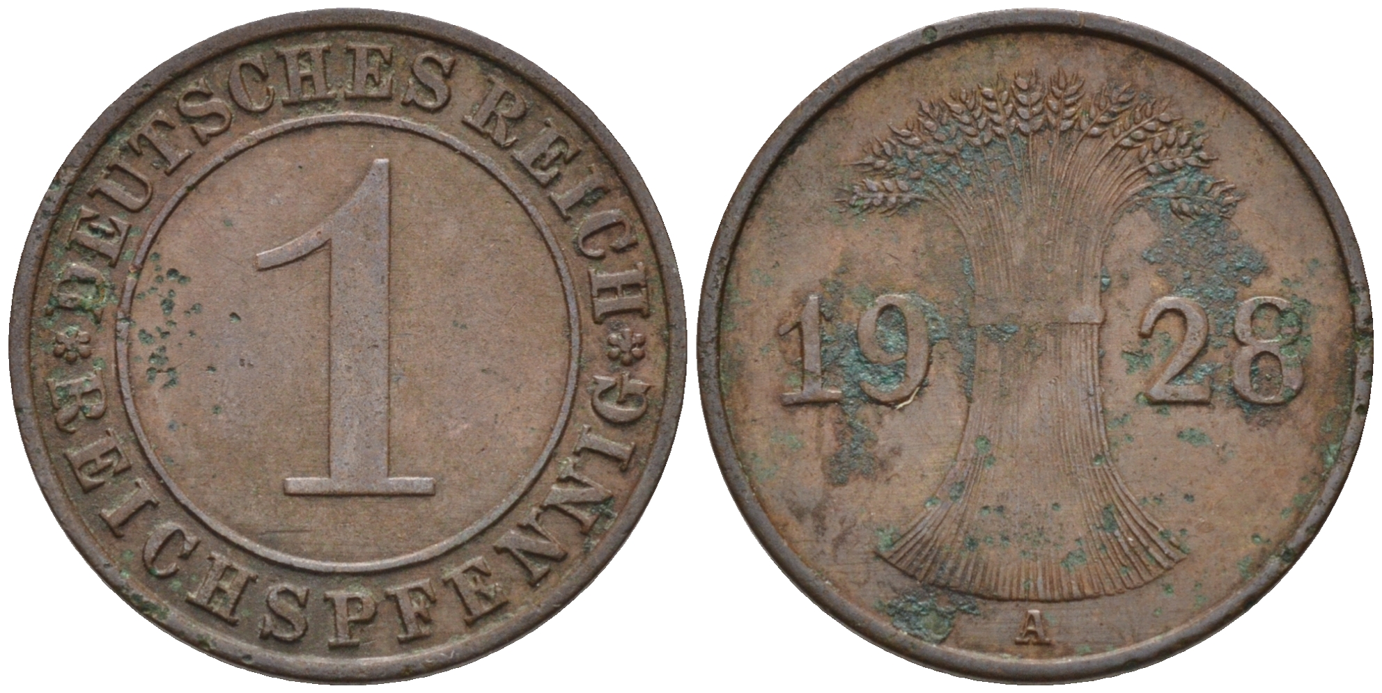 Германия 1 рейхспфенниг 1928 А KM 37, J. 313 бронза 4594-1116
