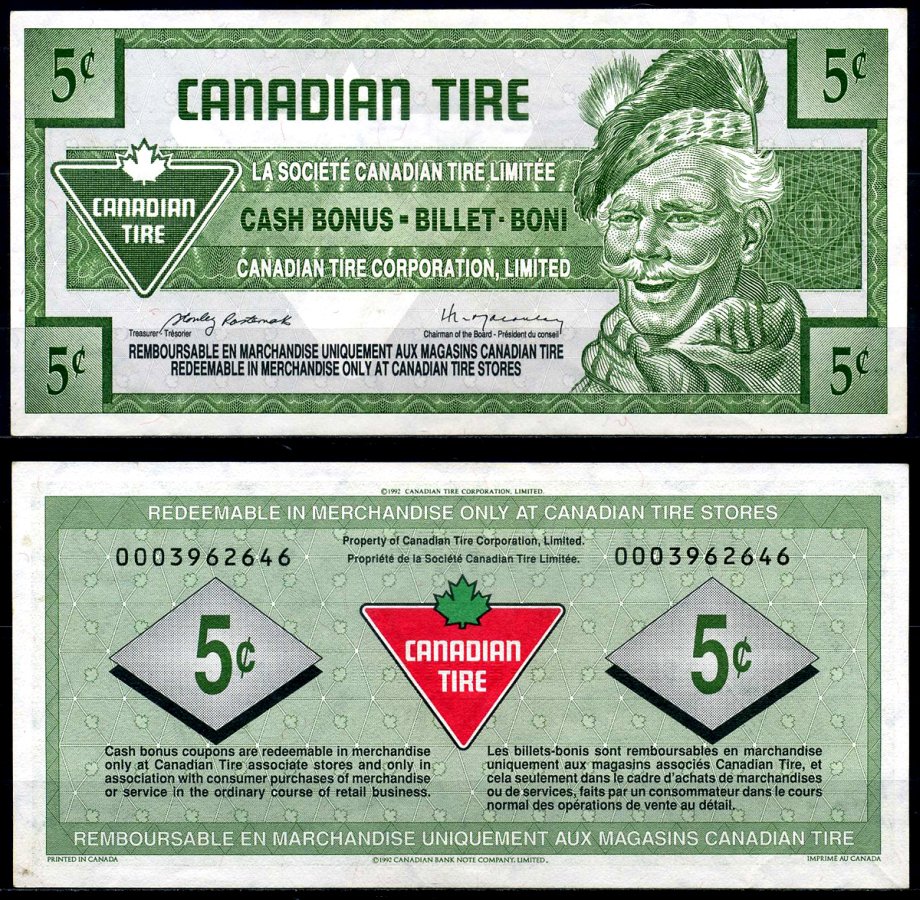 Канада купон на 5 центов 1992 Canadian Tire бумага 2195-51-1-1