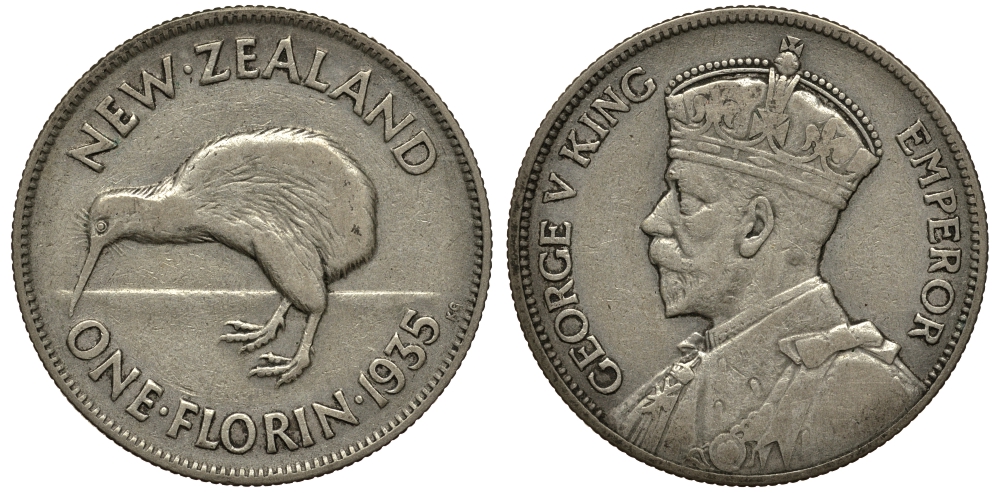 Новая Зеландия 1 флорин 1935 Георг V (1910-1936), Киви KM 4 серебро 272-1322