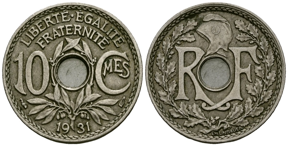 Франция 10 сантимов 1931 KM 866a медно-никель 4167-826