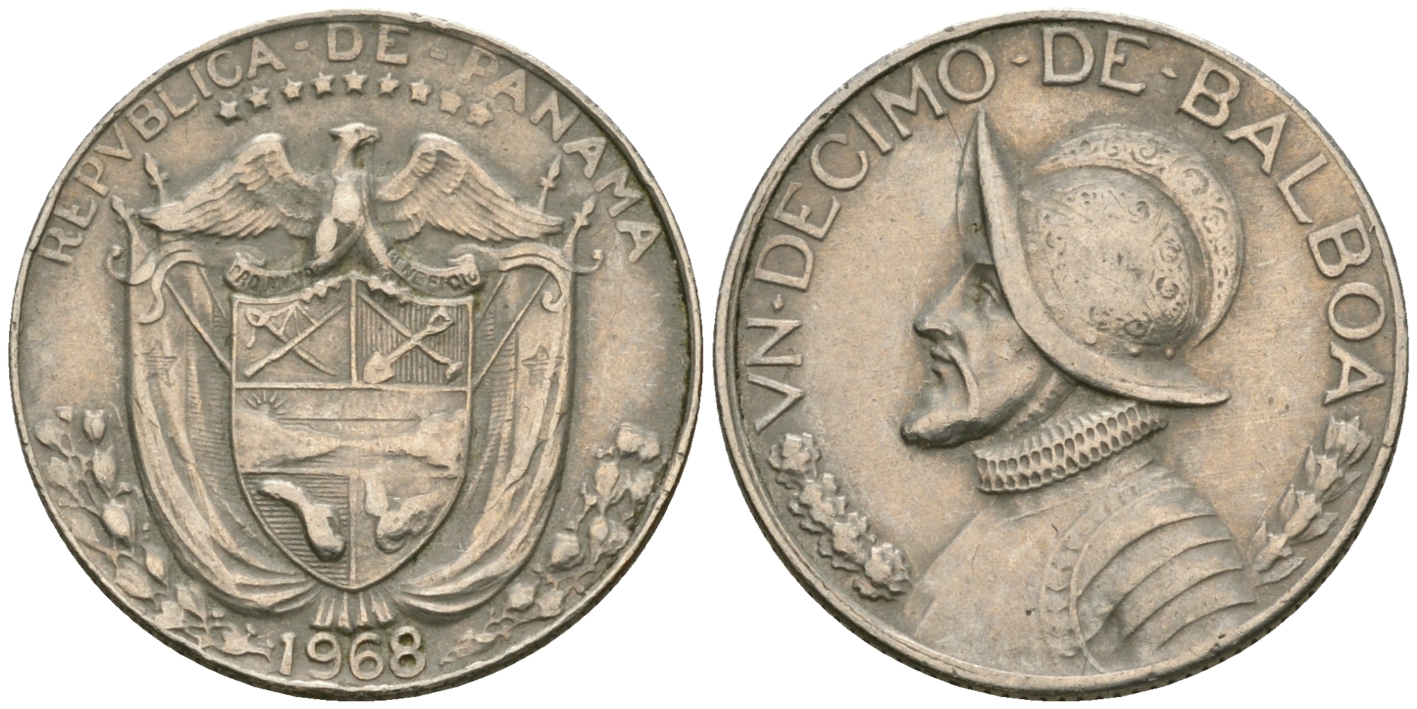 Панама 1/10 бальбоа 1968 KM 10a медь плакированная медно-никелем 08-1341