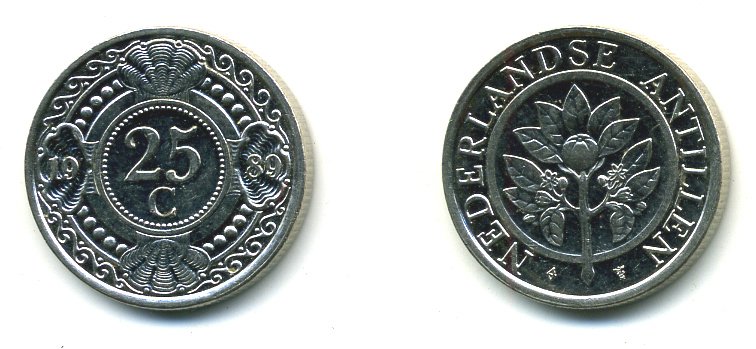 Нидерландские Антилы 25 центов 1989 Беатрикс (1980-2013) KM 35 никелированная сталь 35-321