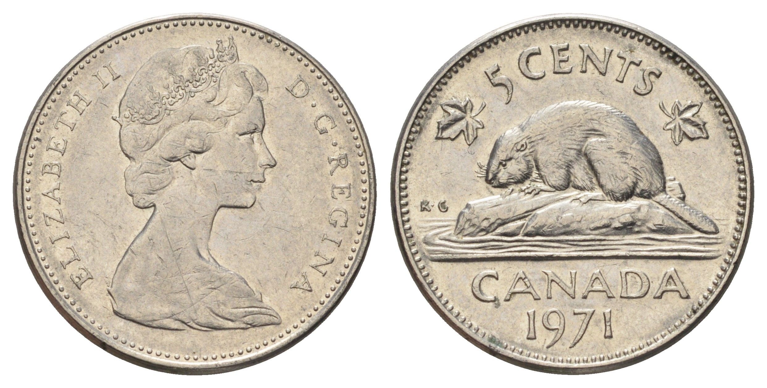Канада 5 центов 1971 Елизавета II (1952-2022), бобр KM 60.1 никель 4689-362