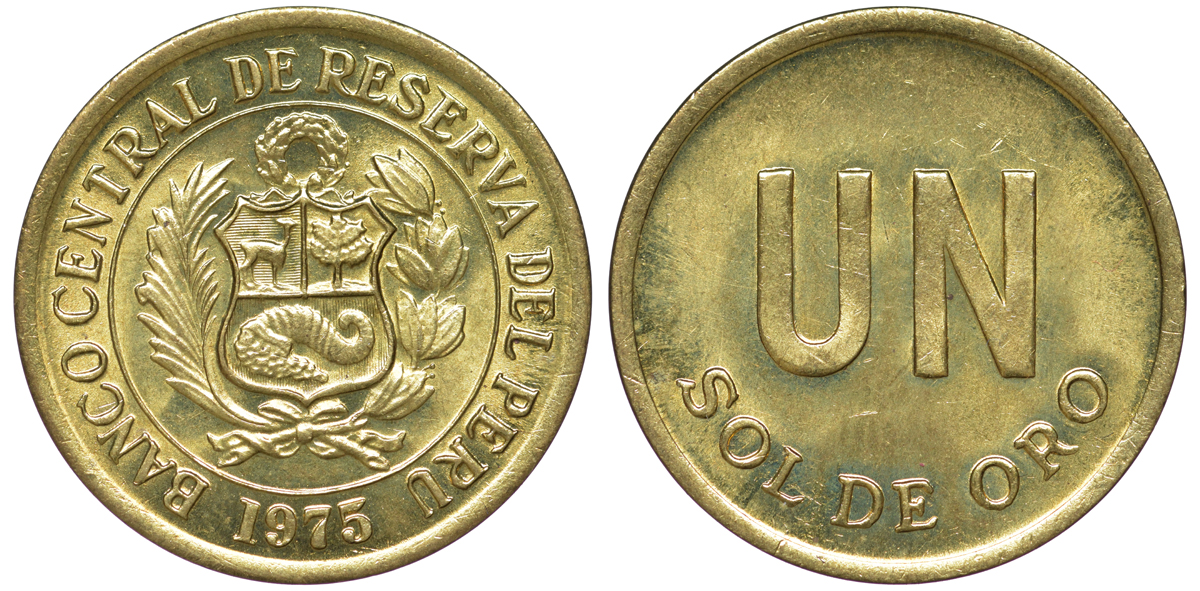 Перу 1 соль 1975 KM 266.1 латунь aUNC 4605-456