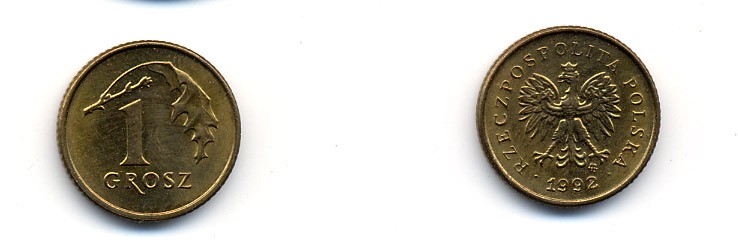 ПОЛЬША 1 ГРОШ 1992 MW KM 276 латунь UNC 23-1447