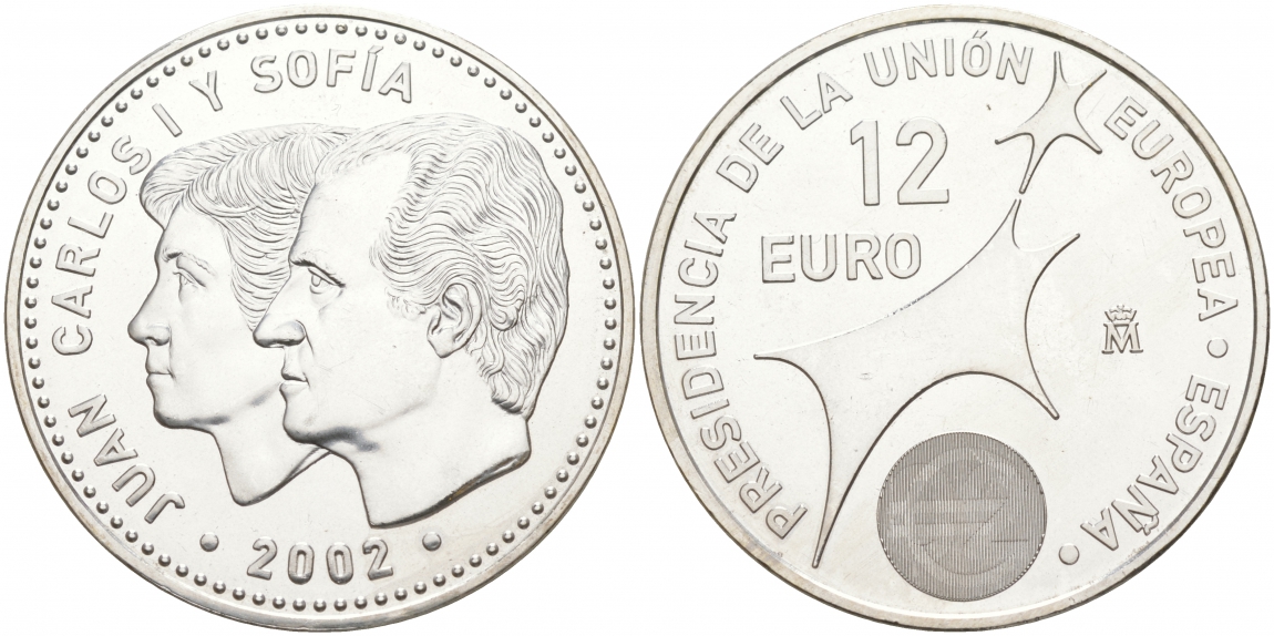 Испания 12 евро 2002 Карлос и София, Председательство Испании в Евросоюзе KM 1049 серебро UNC 1521-1313
