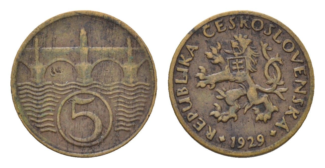 Чехословакия 5 геллеров 1929 KM 6 медь цинк 4685-1045