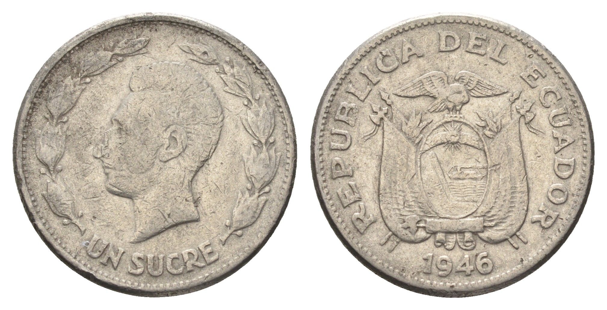 Эквадор 1 сукре 1946 год-тип KM 78.2 никель 4663-744