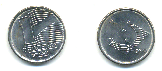 Бразилия 1 крузейро 1990 KM 617 нержавеющая сталь aUNC 93-752