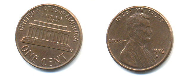 США 1 ЦЕНТ 1976 D, ЛИНКОЛЬН KM 201 медь цинк 86-219