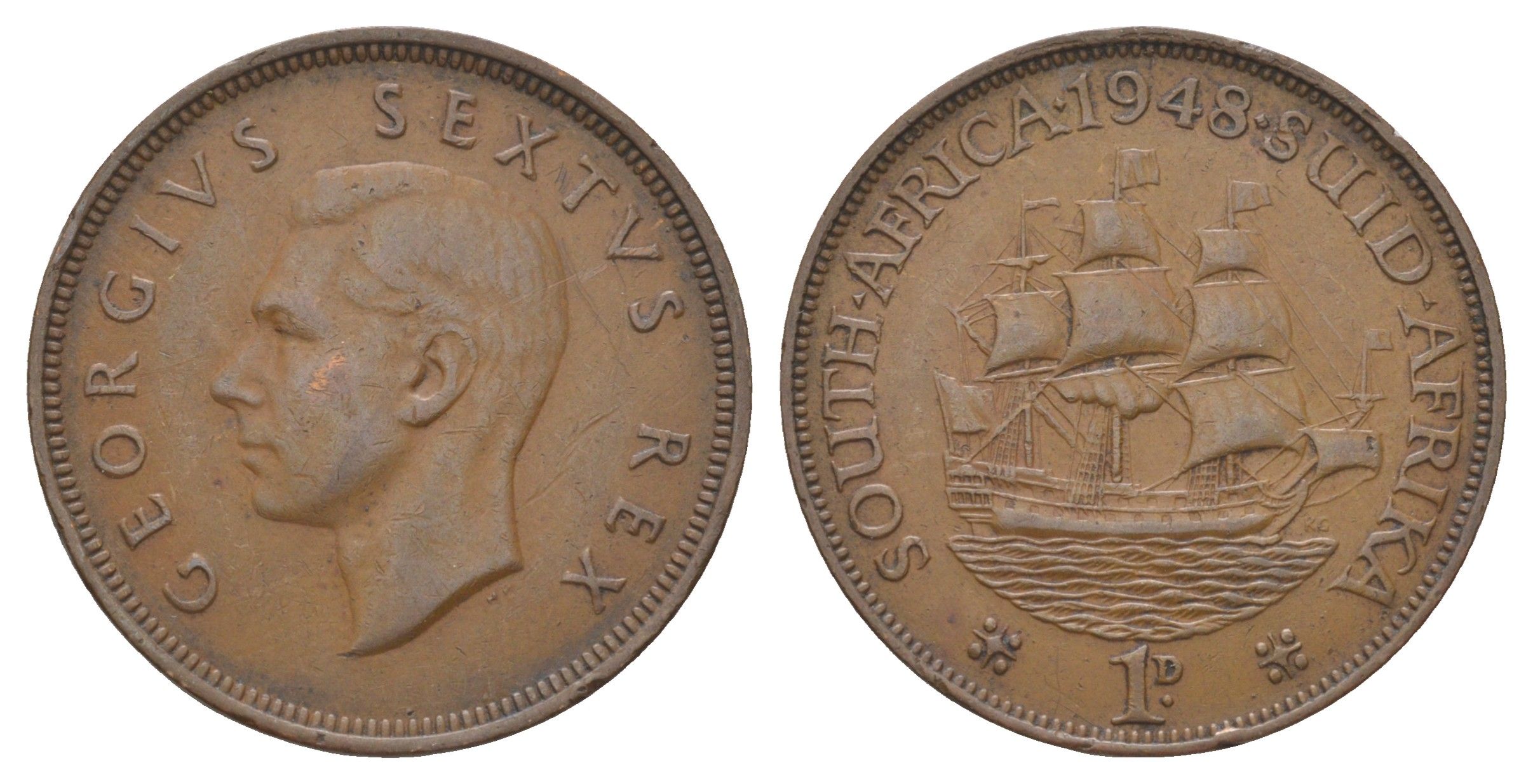 ЮАР 1 пенни 1948 Георг VI (1936-1952) KM 34.1 бронза 11-230-36