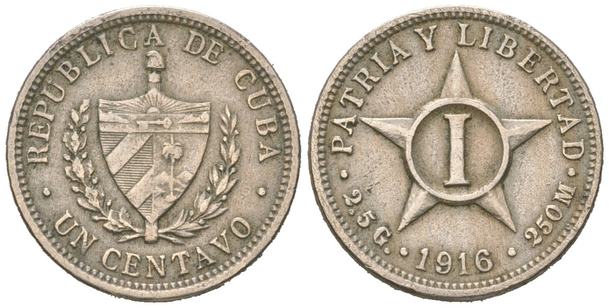 Куба 1 сентаво 1916 KM 9.1 медно-никель 4615-863