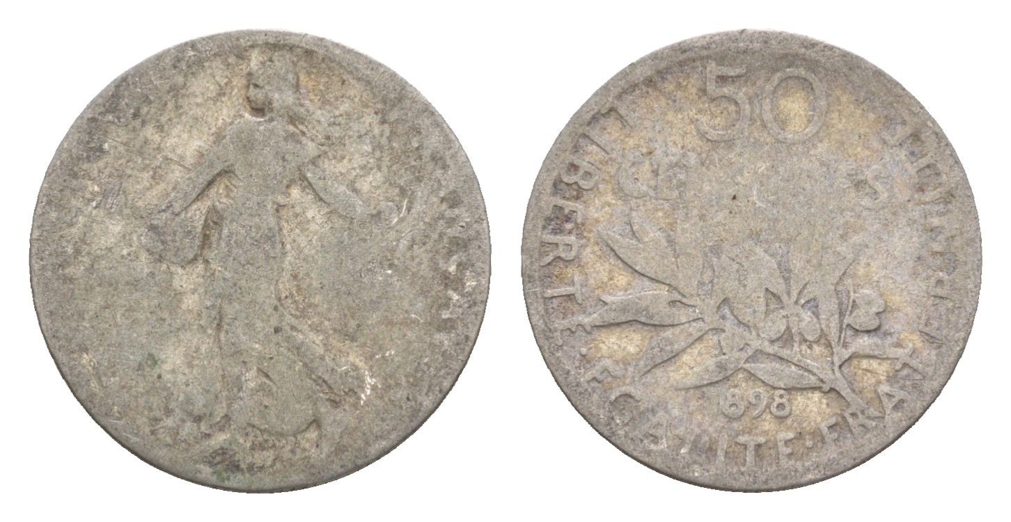 Франция 50 сантимов 1898 KM 854 серебро 4655-626