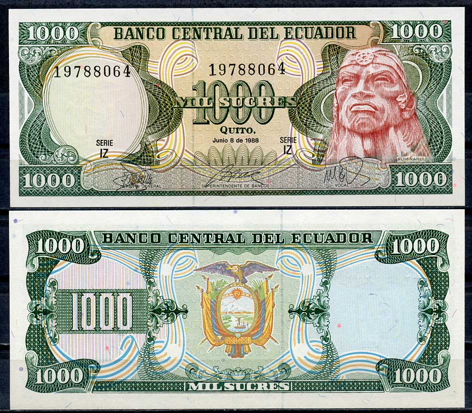 Эквадор 1000 сукре 1988 Руминьяви, серия IZ Pick 125 b (5)  бумага  UNC (пресс) 447-112-2