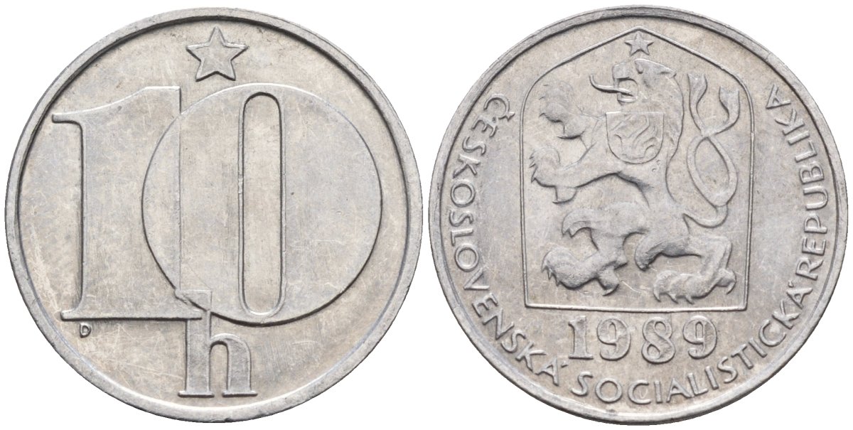 Чехословакия 10 геллеров 1989 KM 80 алюминий 4152-753