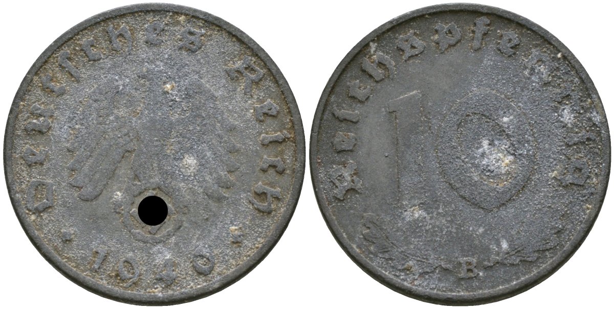 Германия 10 рейхспфеннигов 1940 B KM 101 цинк 4171-1051