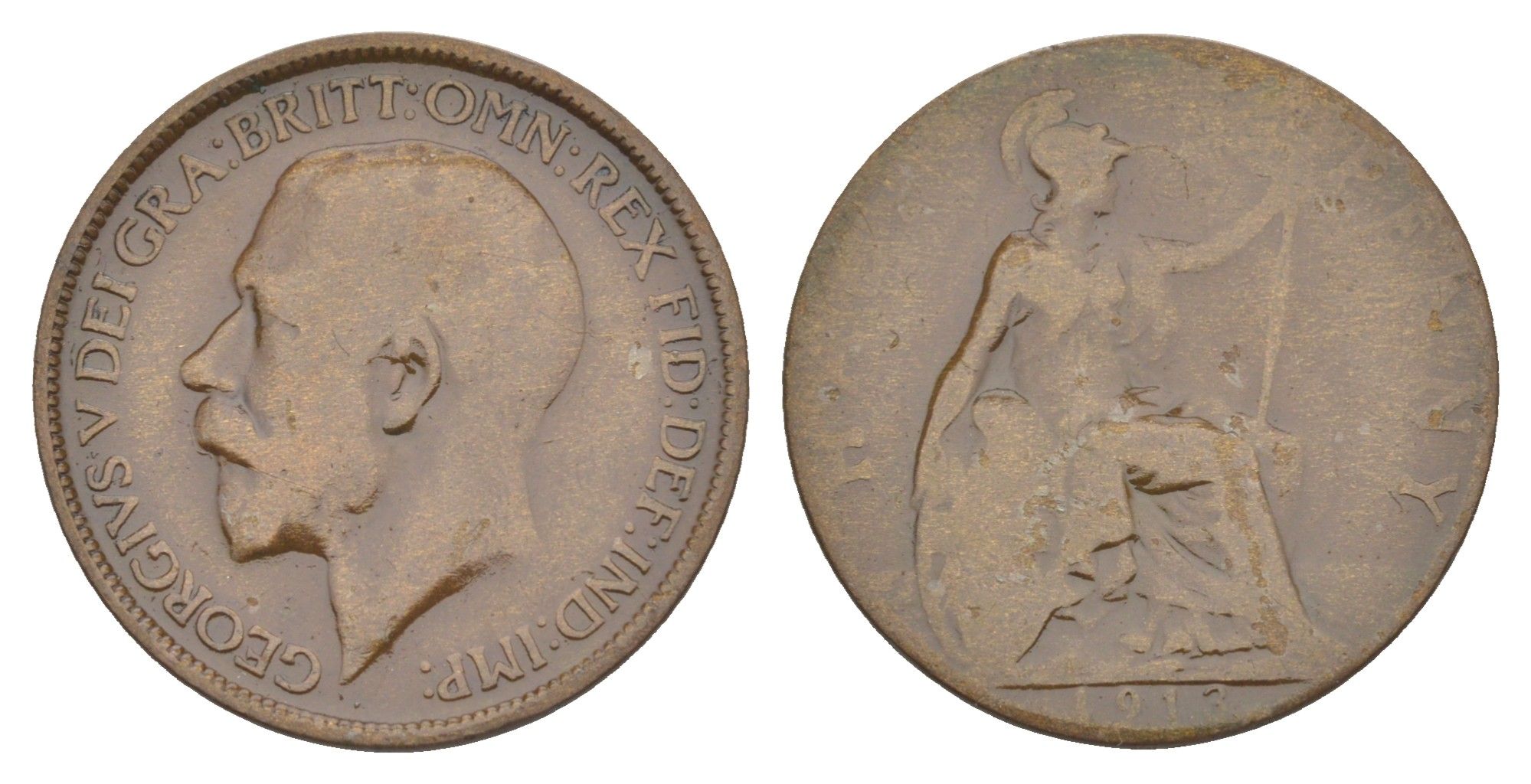 Великобритания 1/2 пенни 1913 Георг V (1910-1936) KM 809, Spink 4056 бронза 4638-451