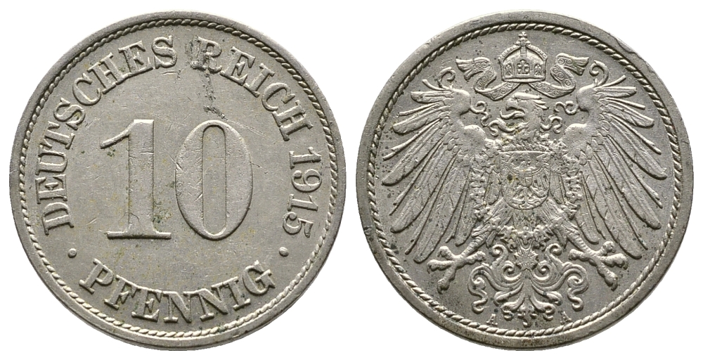 Германия 10 пфеннигов 1915 A KM 12, J. 13 медно-никель 4364-3034