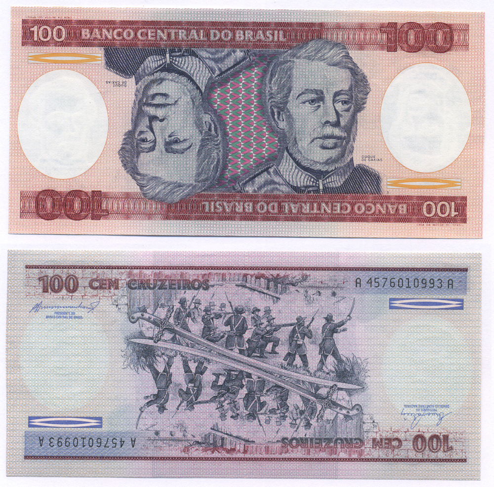 БРАЗИЛИЯ 100 КРУЗЕЙРО 1984 ПОДПИСЬ 21, ГЕОРЦОГ КАКСИАС Pick 198b бумага aUNC 7553-11-4