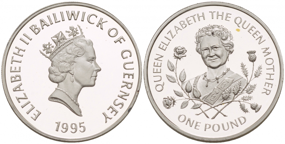 Гернси 1 фунт 1995 Королева Елизавета, королева мать KM 77 серебро PROOF 1094-7-41