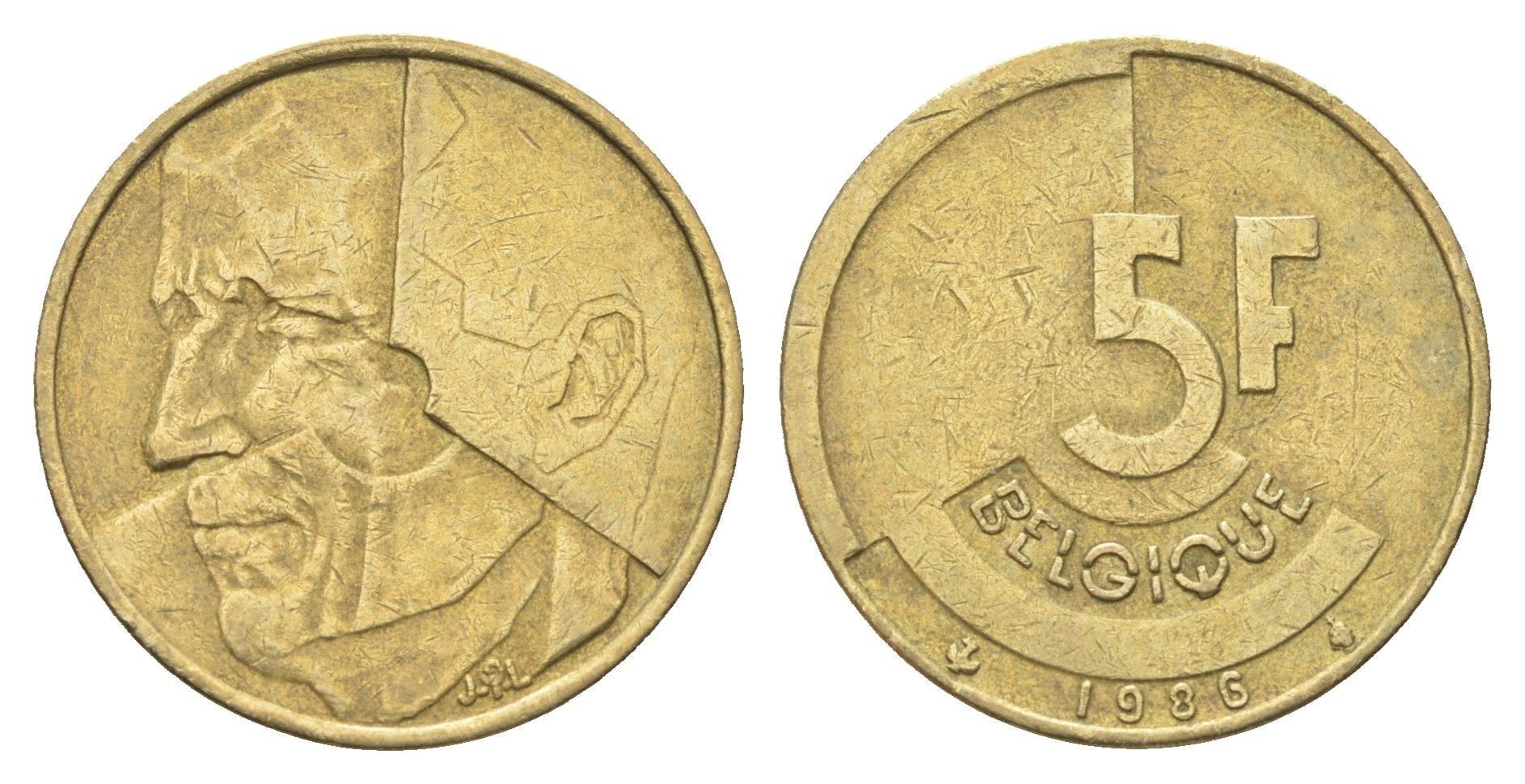 Бельгия 5 франков 1986 Belgique, Бодуэн I (1951-1993) KM 163 медь алюминий никель 4706-154