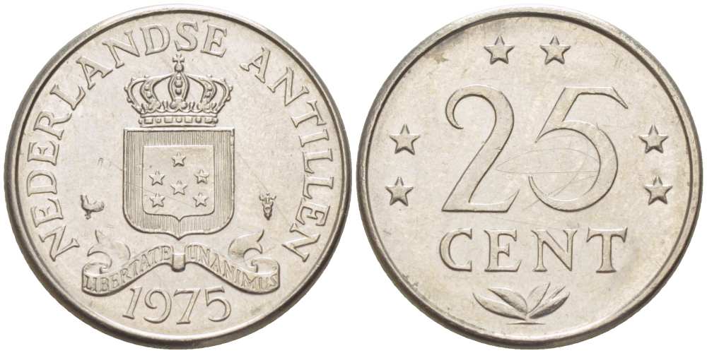 Нидерландские Антилы 25 центов 1975 Юлиана (1948-1980) KM 11 никель 211-821