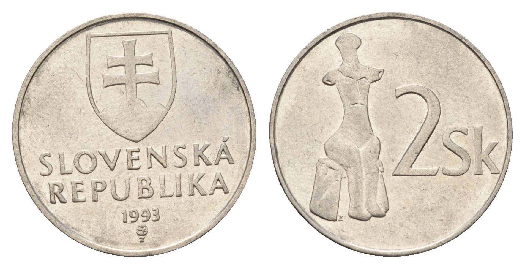 Словакия 2 кроны 1993 KM 13 сталь плакированная никелем 4700-1215