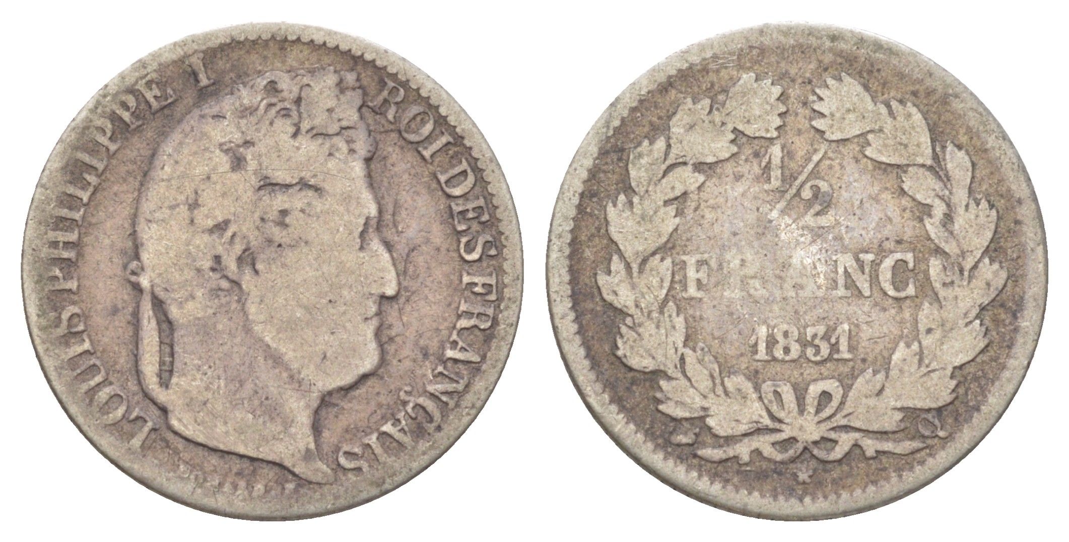 Франция 1/2 франка 1831 Q, Луи-Филипп I (1830-1848) KM 741.11 серебро 3896-141