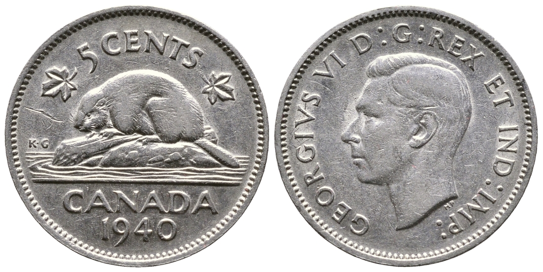 Канада 5 центов 1940 бобр, Георг VI (1937-1952) KM 33 никель 4364-2247
