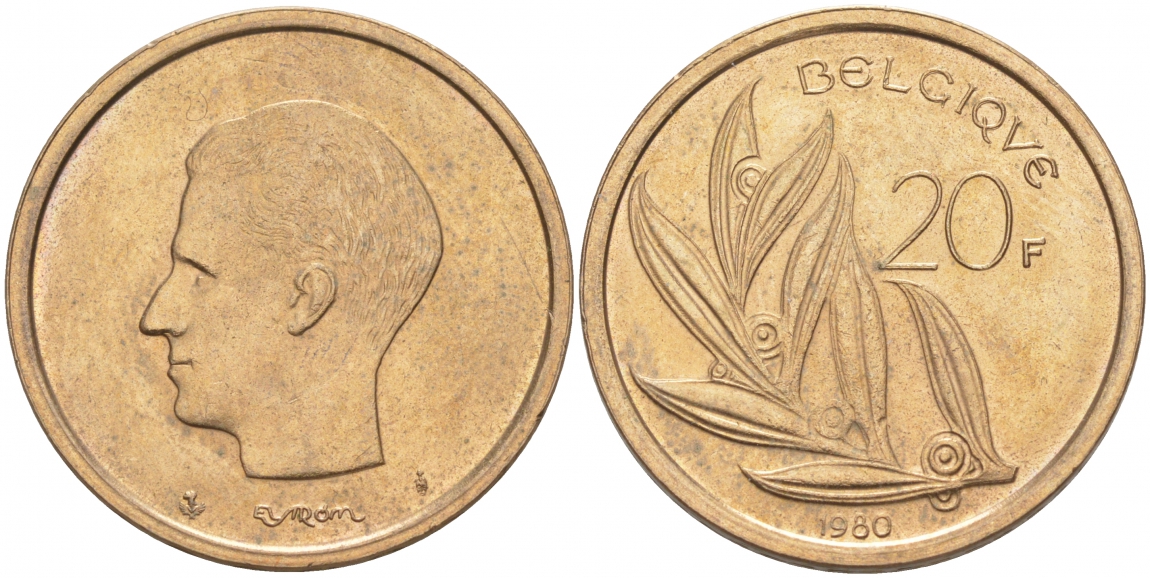 Бельгия 20 франков 1980 Belgique, Бодуэн I (1951-1993) KM 159 никель бронза 68-246