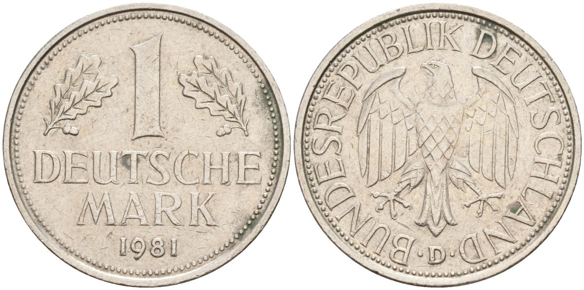ФРГ 1 марка 1981 D KM 110, J. 385 медно-никель 4177-1153