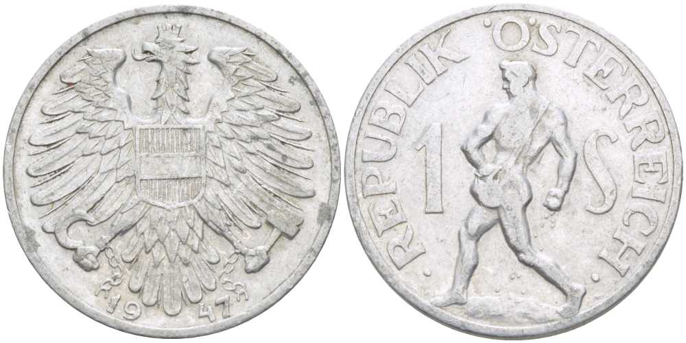 АВСТРИЯ 1 ШИЛЛИНГ 1947 KM 2871 алюминий 4448-327