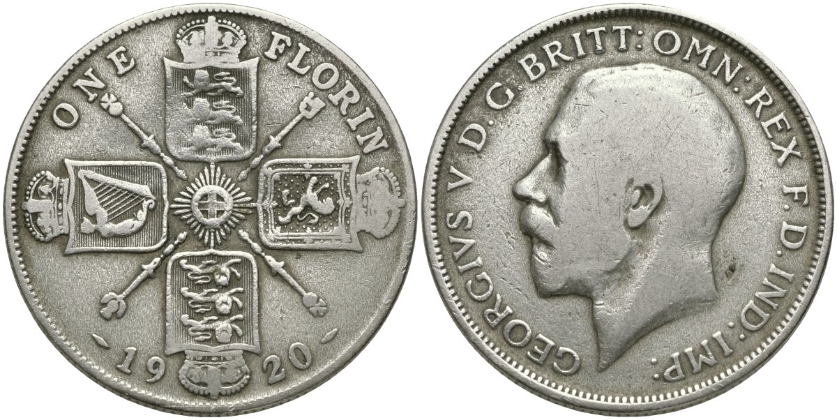 Великобритания 2 шиллинга = 1 флорин 1920 Георг V (1910-1936) KM 817а, Spink 4022А серебро 00-00