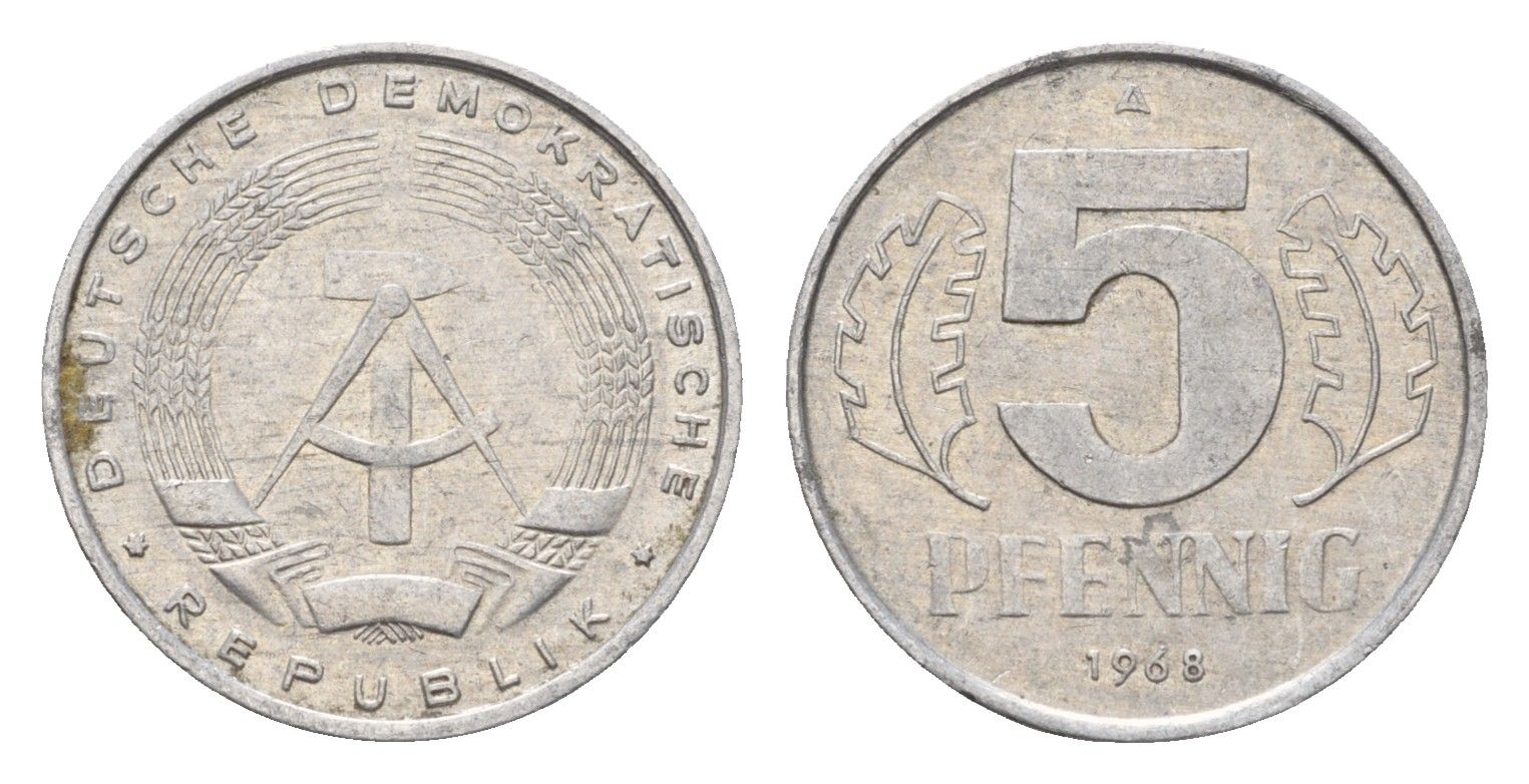 ГДР 5 пфеннигов 1968 A KM 9.1 алюминий 192-167